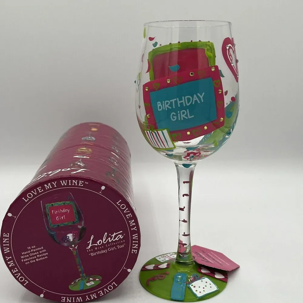 New Lolita Wine Glass GLS11-5511B Collection Birthday Girl Too 15oz Hand Painted - Picture 3 of 6